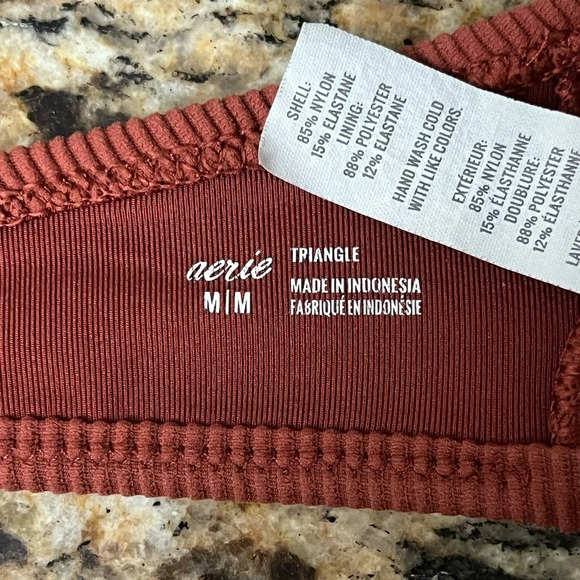 Aerie Brown Ribbed Triangle Swim Top Womens Beach Summer Cruise M Halter - Picture 4 of 8